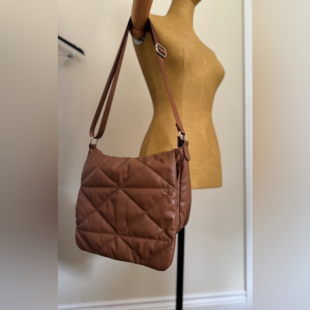 ROOTS Brown Faux Leather Quilted Shoulder Bag